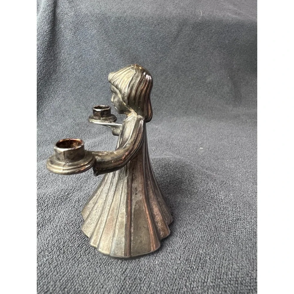 Vintage Choir‎ Girl Candle Holder Made in Italy Smiling Silver Tone Metal 3.5x3